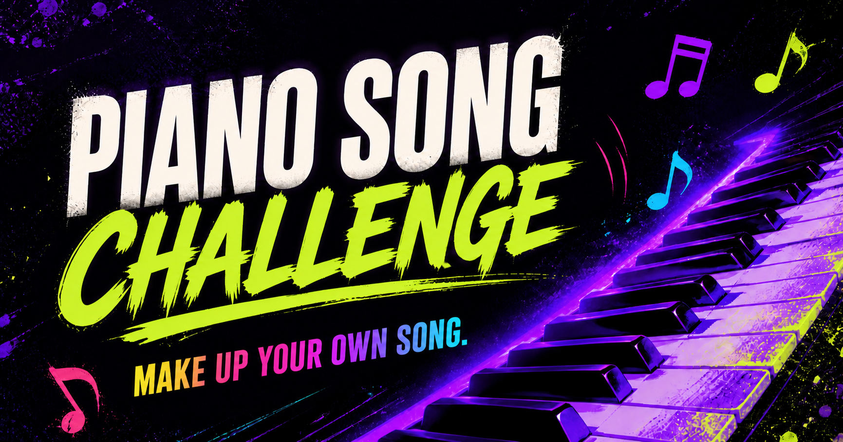 Piano Song Challenge poster with an electric purple piano and bright green lettering